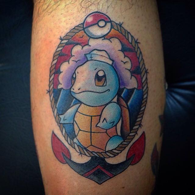 Squirtle  In Rope Frame With Anchor Tattoo Design For Half Sleeve By Pig Legion