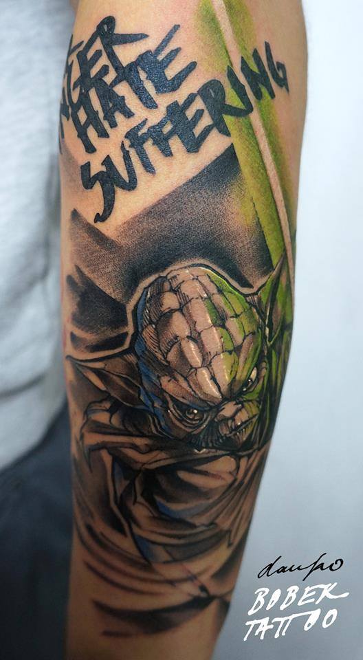 Star Wars Yoda Tattoo On Left Sleeve