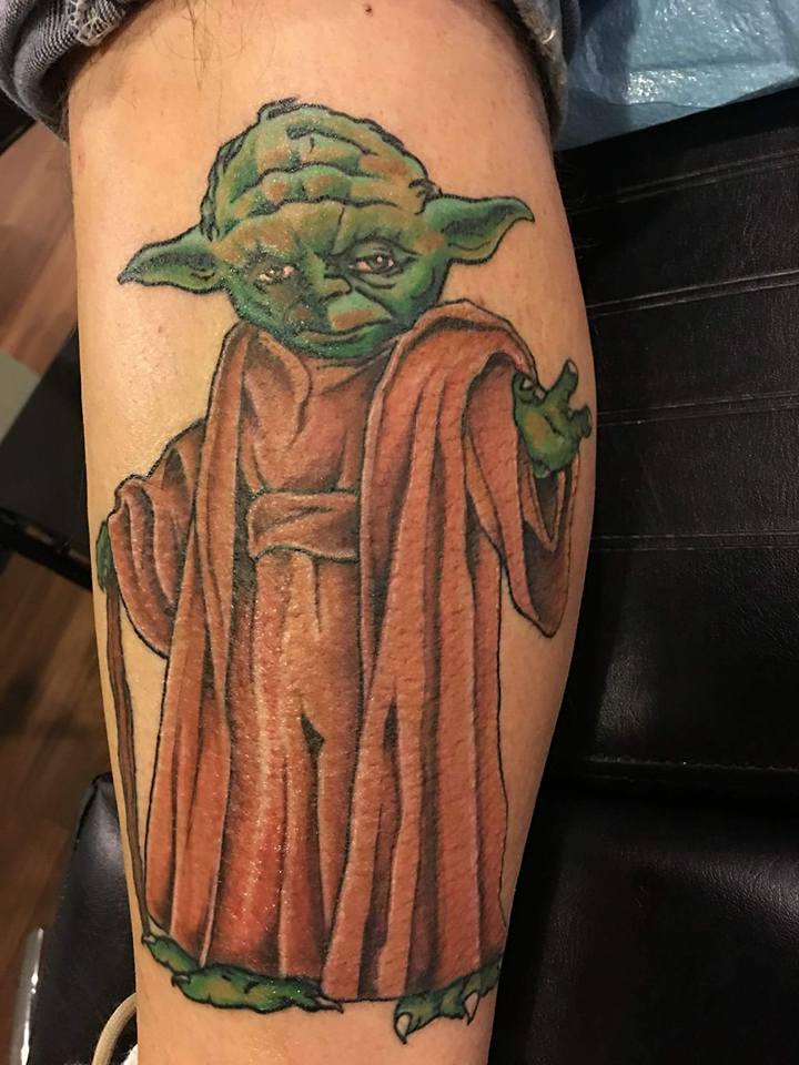 Star Wars Yoda Tattoo On Leg Calf By Zak Schulte