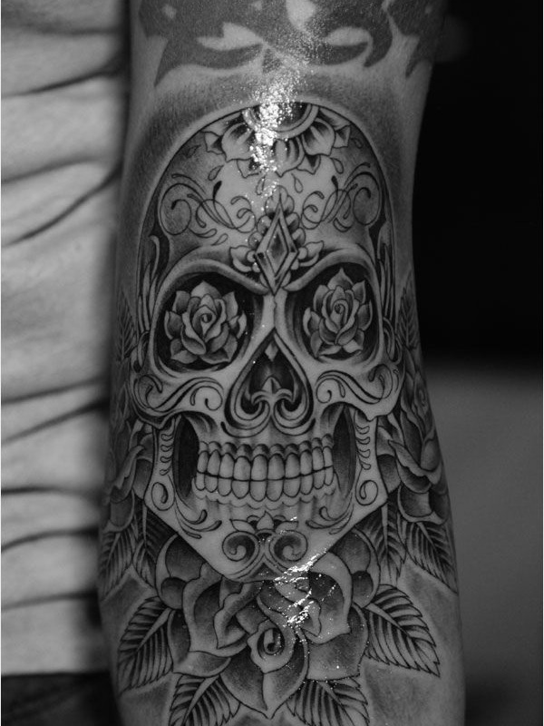 Sugar Skull Tattoo On Left Forearm