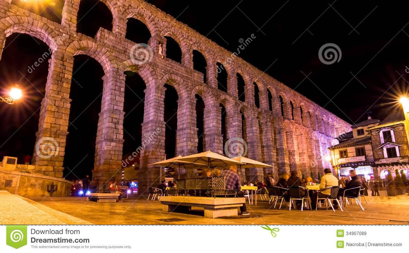 The Aqueduct Of Segovia Night View