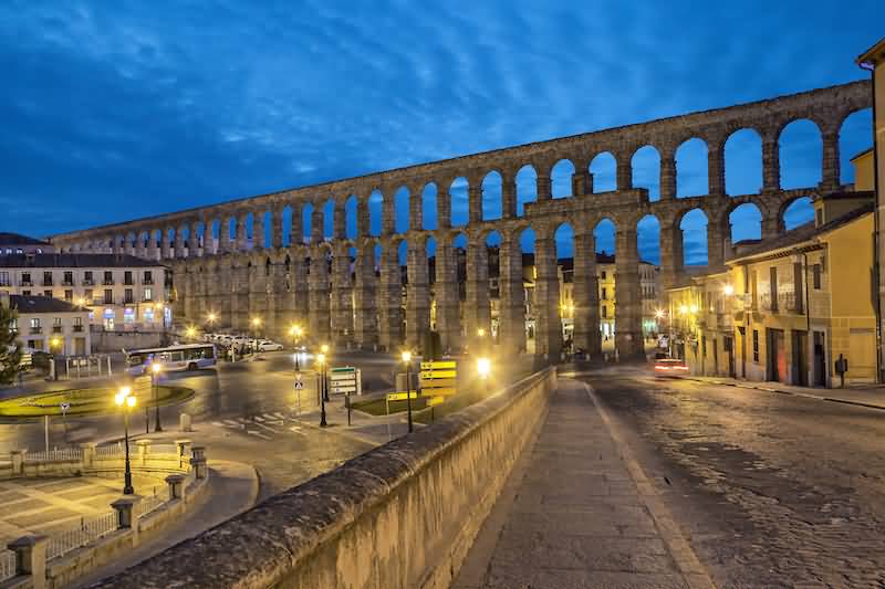 The Aqueduct Of Segovia View At Dusk