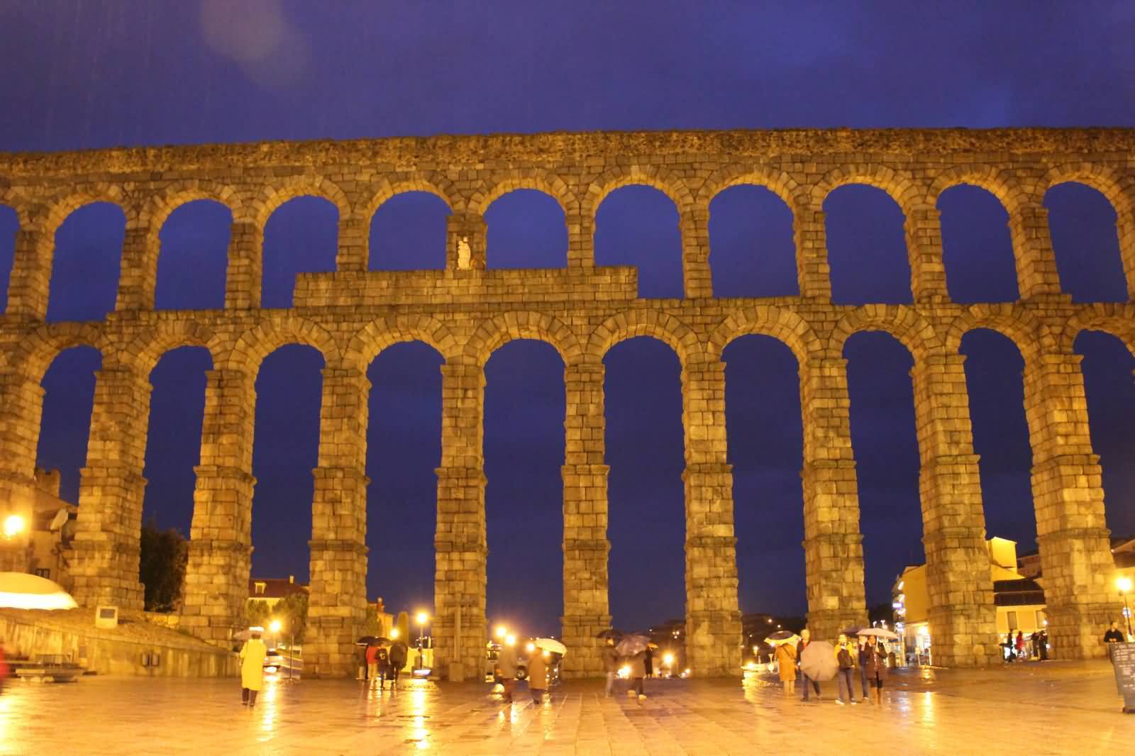 The Aqueduct of Segovia Lit Up At Night