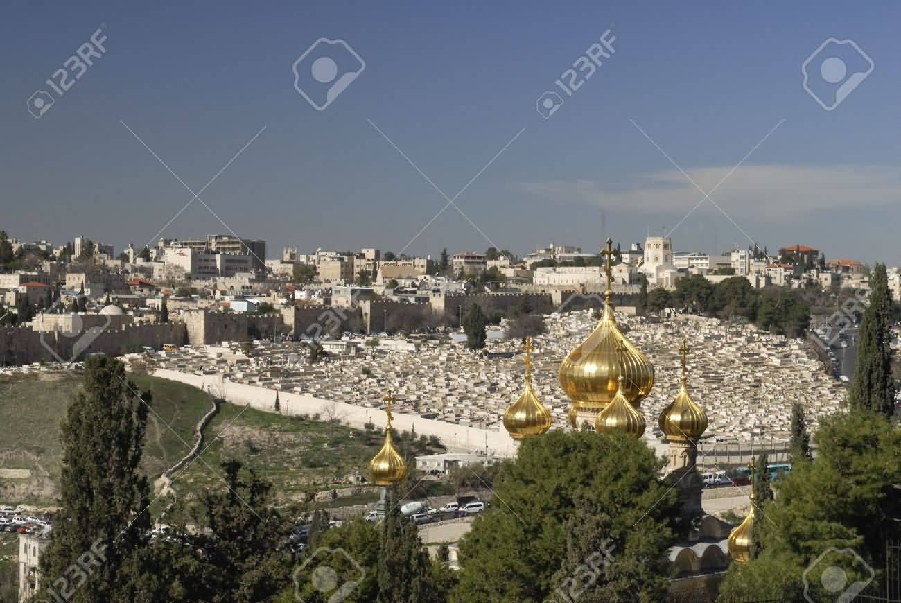 The Church Of Saint Mary Magdalene Seen From Mount Of Olives In Jerusalem