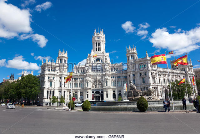 The Cybele Palace And Fluttering Spain Flags Picture