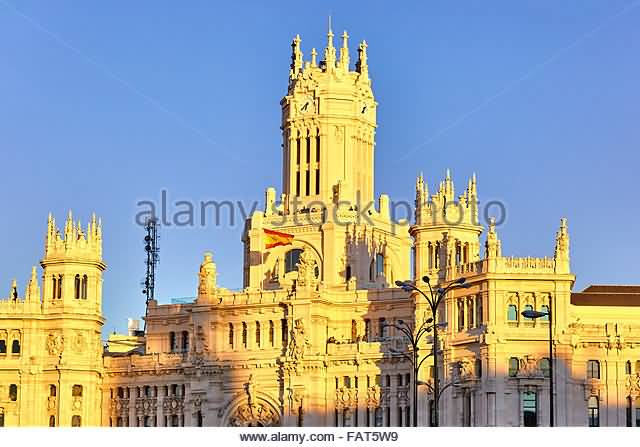The Cybele Palace Of Madrid With Sunlight