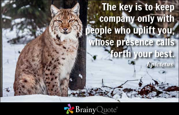 The key is to keep company only with people who uplift you, whose presence calls forth your best. Epictetus