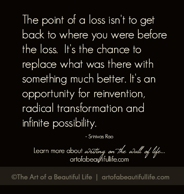 The point of a loss isn’t to get back to where you were before the loss. It’s the chance to replace what was there with something much better. It’s an opportunity for … Srinivas Rao