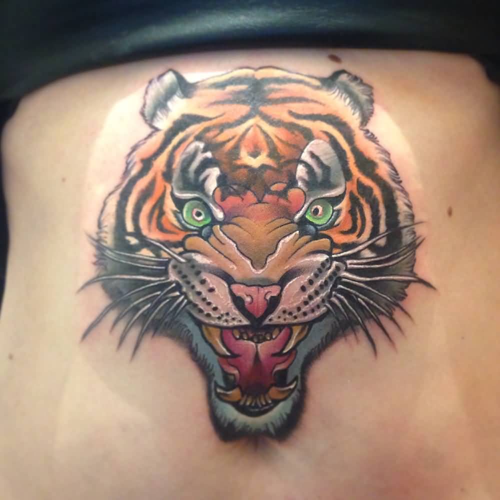 Tiger Head Tattoo Design For Back