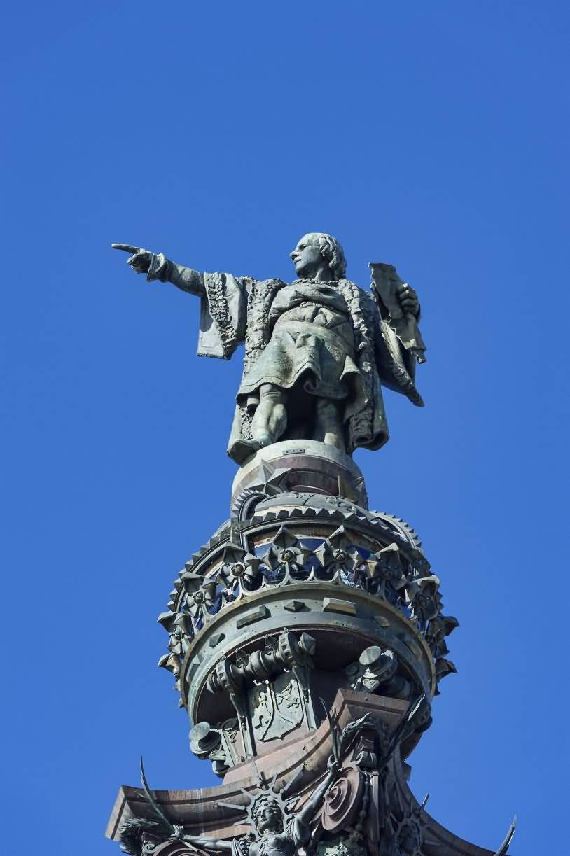 Top View Of The Columbus Monument In Barcelona