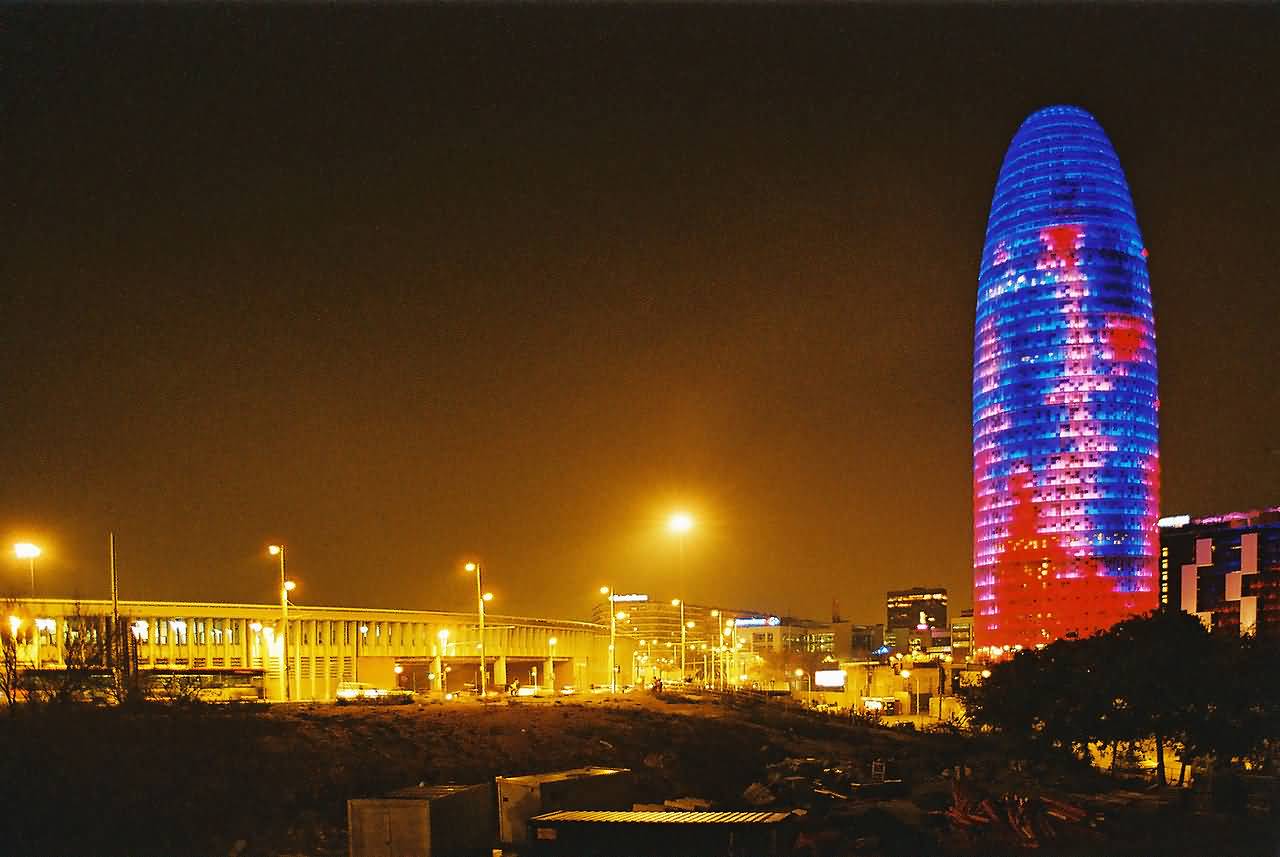 Torre Agbar With Night Lights
