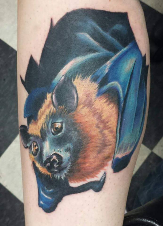 Traditional Bat Tattoo Design For Leg