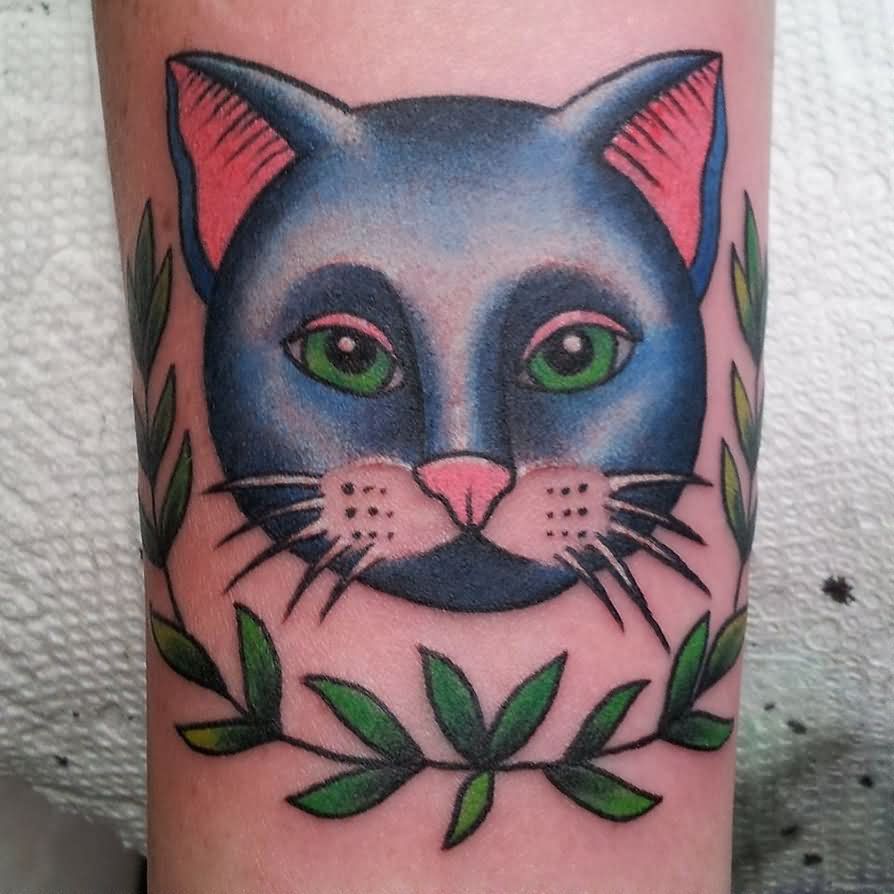 Traditional Cat Face Tattoo Design For Sleeve By Kapitoliy