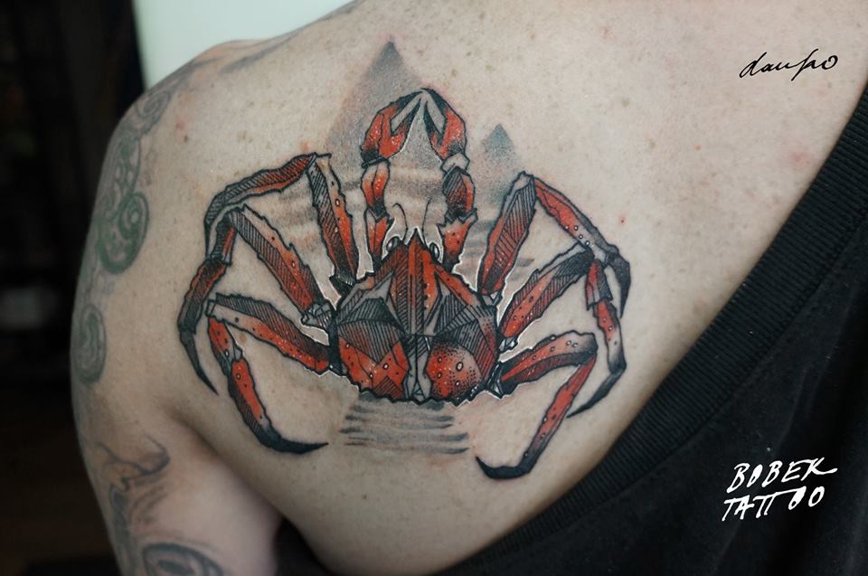 Traditional Crab Tattoo On Left Back Shoulder