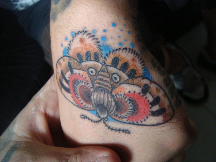Traditional Moth Tattoo On Right Hand