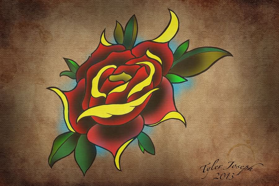 Traditional Rose Tattoo Design By Tyler Bishop