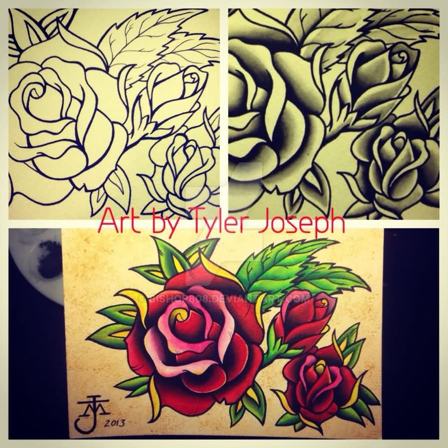 Traditional Roses Tattoo Design