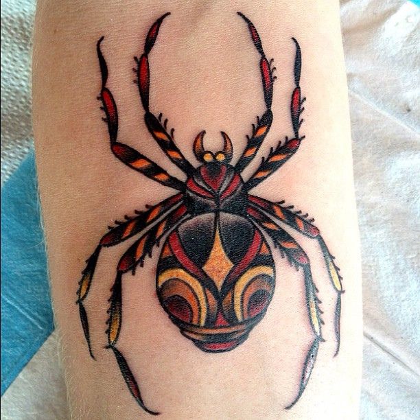 Traditional Spider Tattoo On Leg