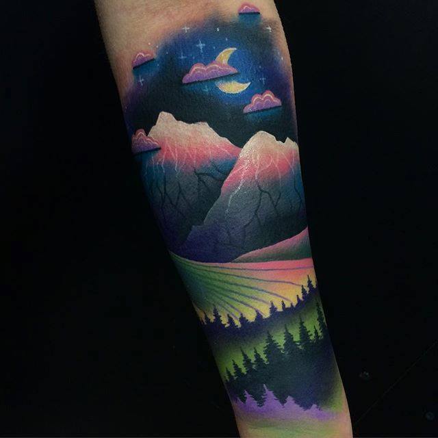 Unique Abstract Mountains Tattoo On Left Forearm