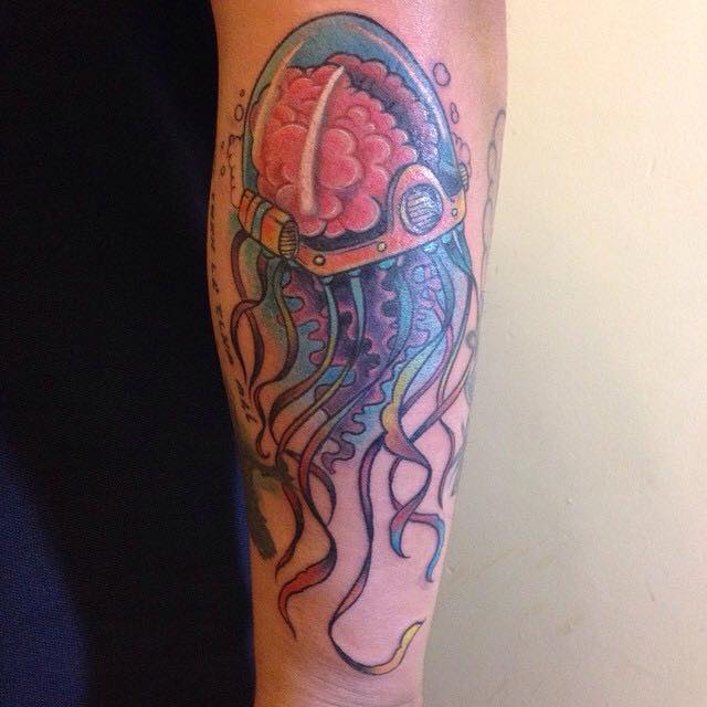 Unique Colorful Jellyfish Tattoo Design For Sleeve
