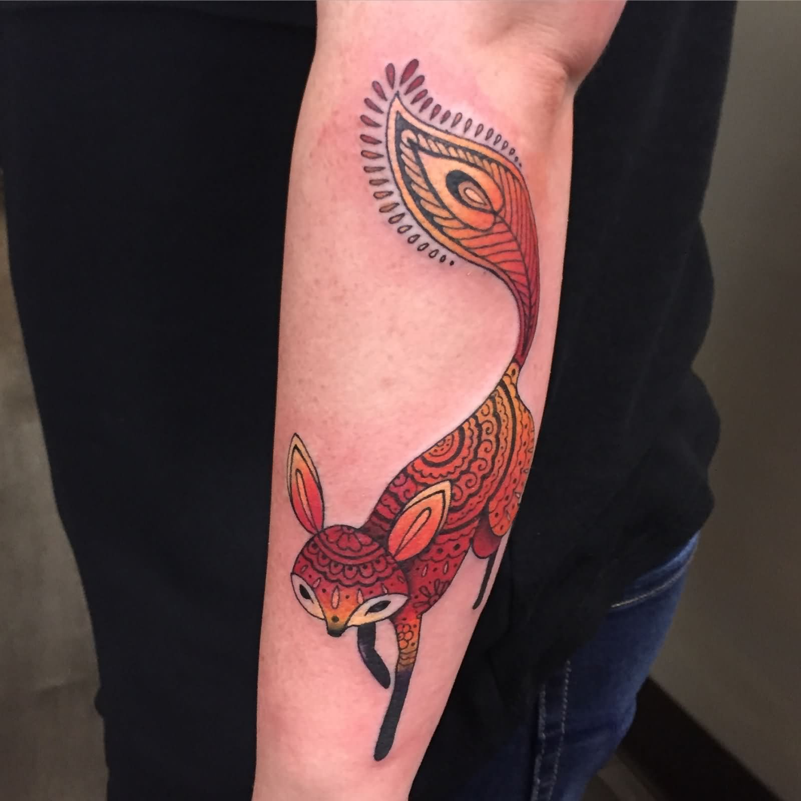 Unique Fox Tattoo On Left Arm By Daniel Troyer