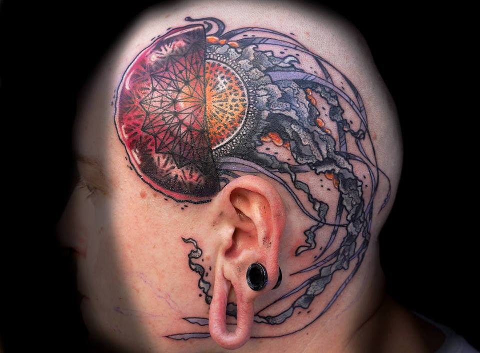 Unique Geometric Jellyfish Tattoo On Man Left Head By Jubs Contraseptik