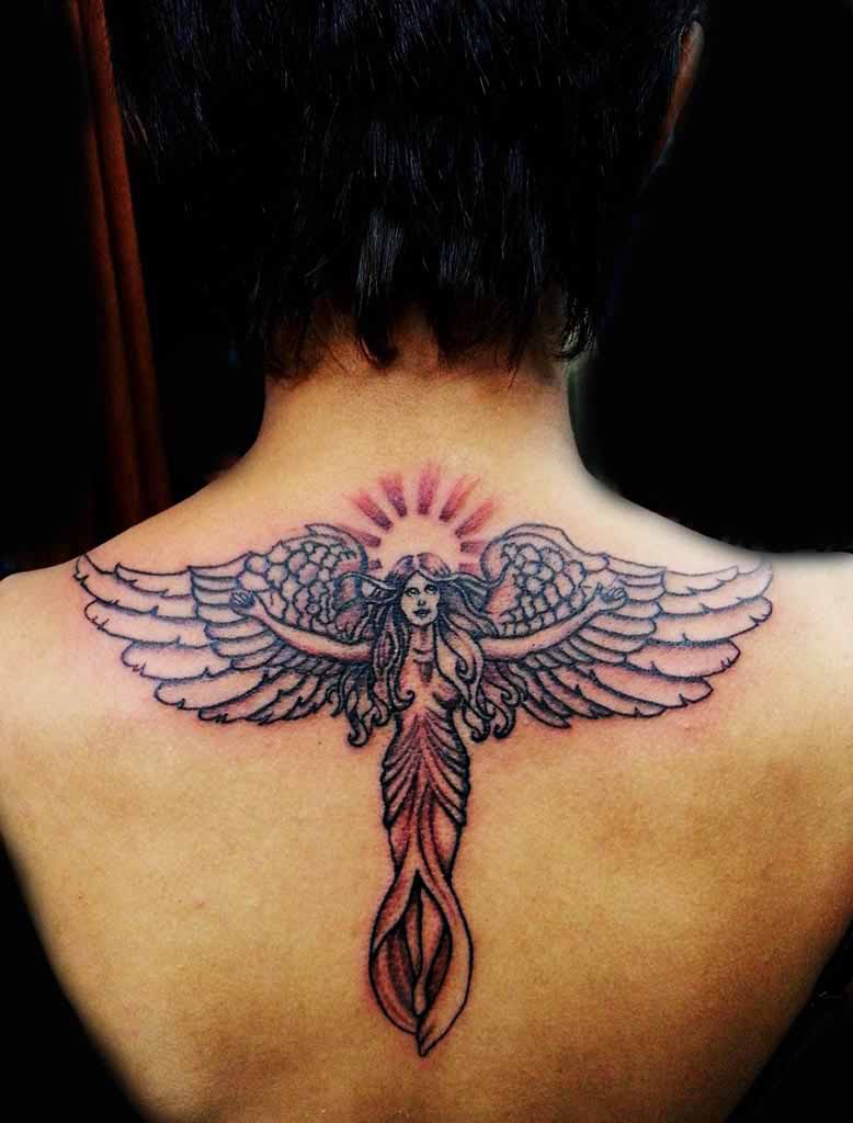 Upper Back Angel Tattoo Idea