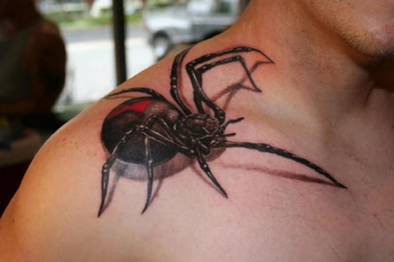 Upper Shoulder Spider Tattoo For Men