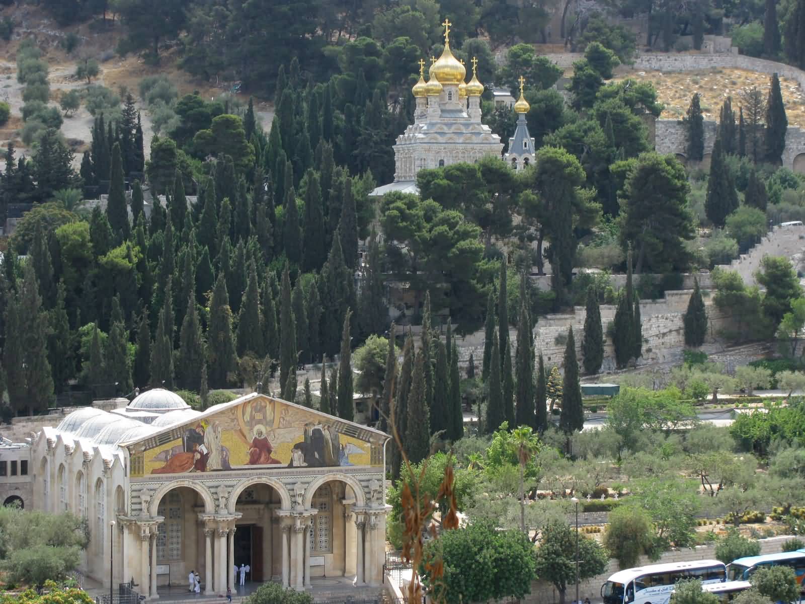 View Of Church Of All Nations And Church Of Mary Magdalene At Olives Mount