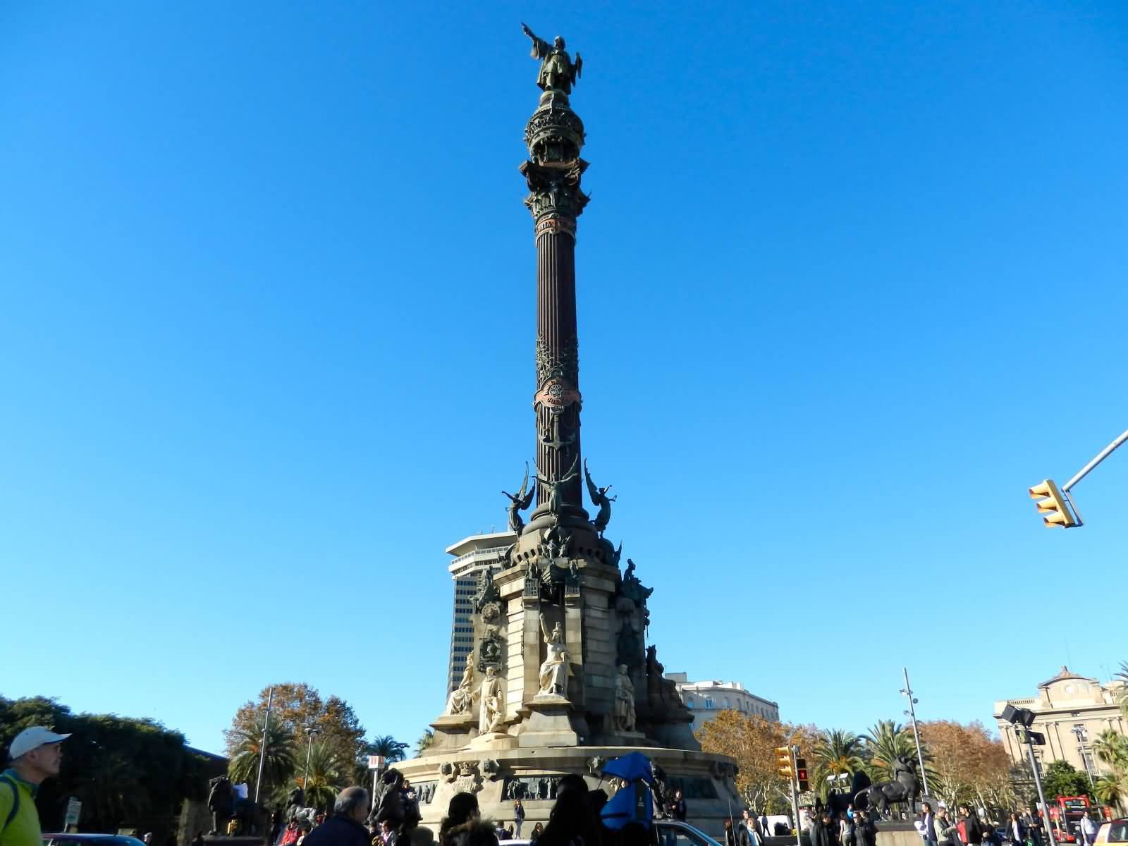 View Of Columbus Monument In Barcelona