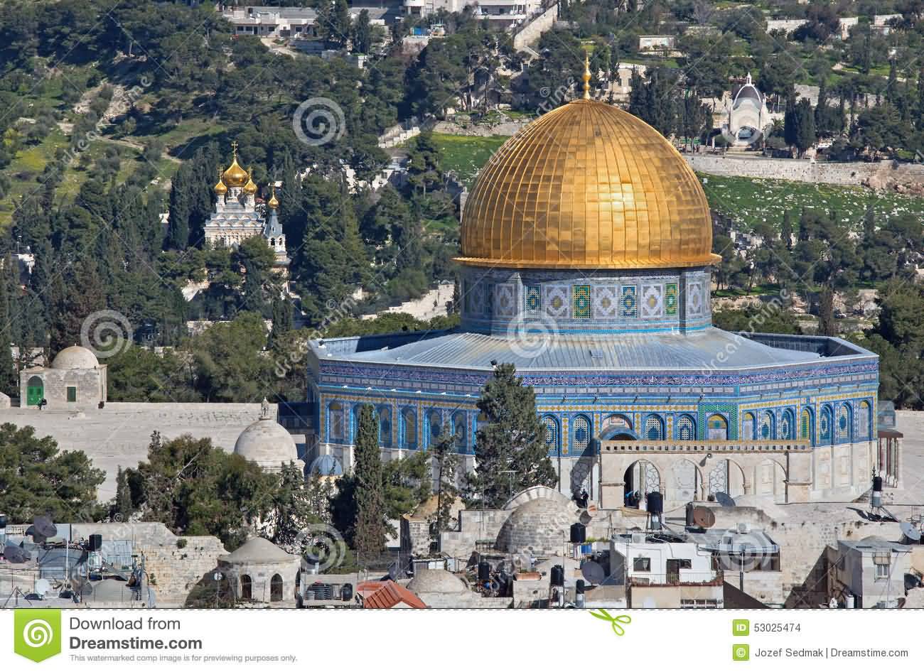 View Of Dome Of The Rock And Church Of Mary Magdalene At Mount Of Olives