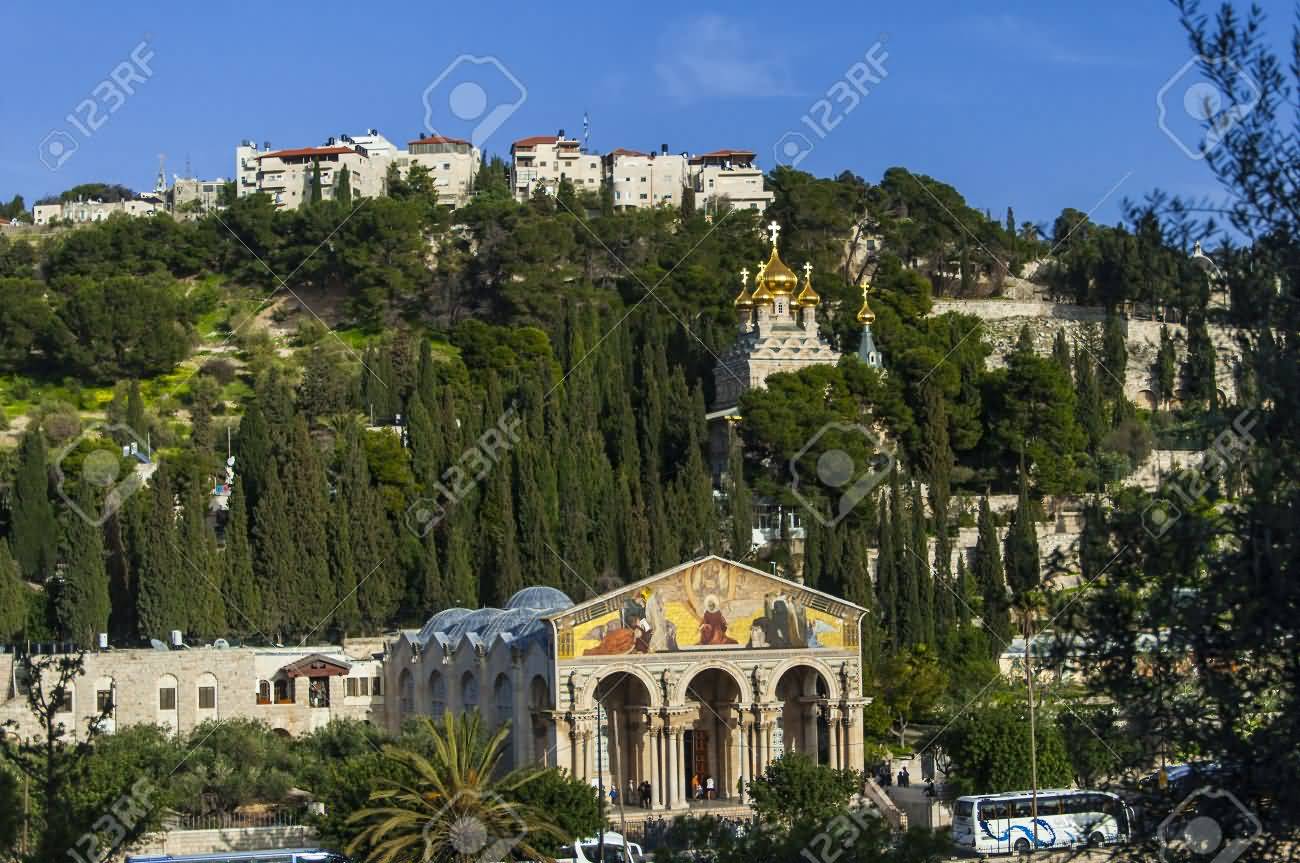 View Of Mount OlivesWith The Church Of All Nations And Saint Mary Magdalene