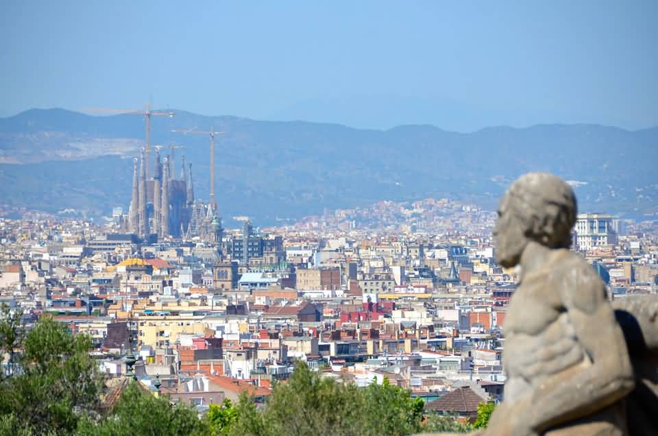 View Of Sagrada Familia And Barcelona City From The Palau Nacional