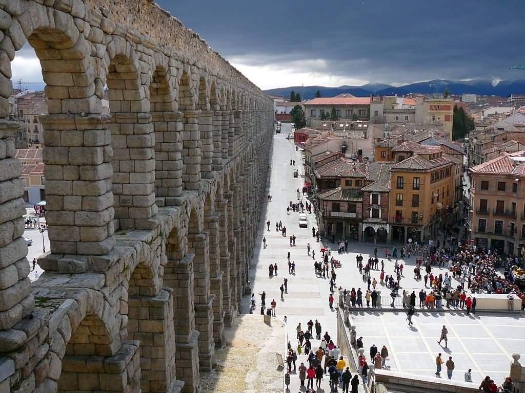 View Of The Aqueduct Of Segovia From Stairs