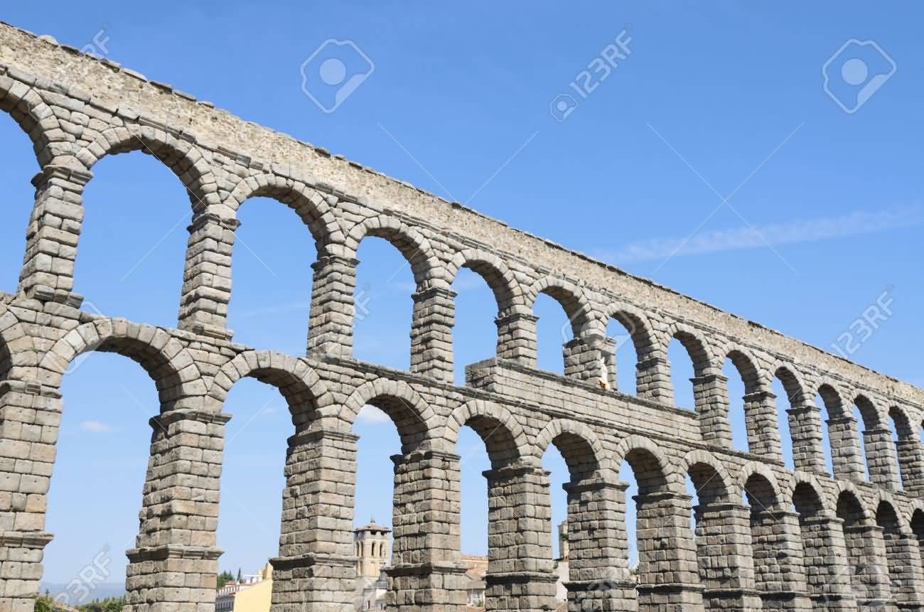 View Of The Aqueduct Of Segovia In Castilla Leon, Spain