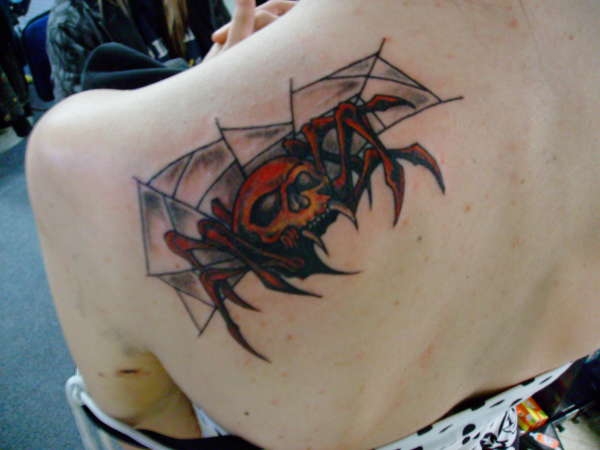 Warrior Spider Tattoo On Left Back Shoulder