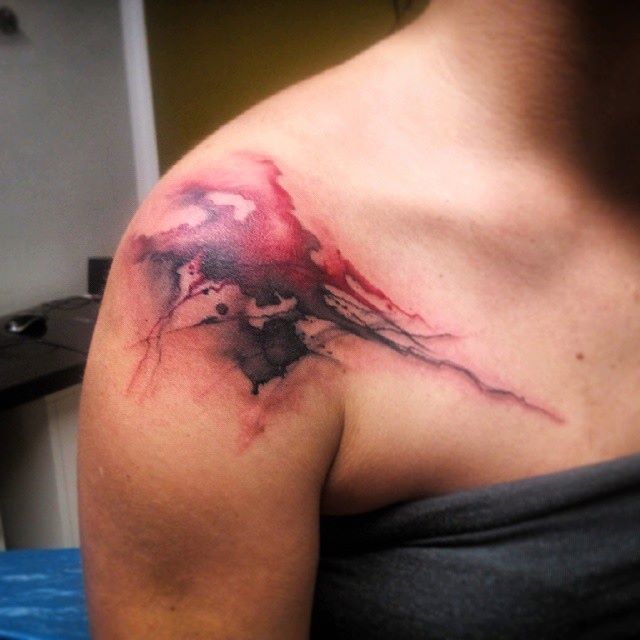 Watercolor Abstract Tattoo On Left Shoulder