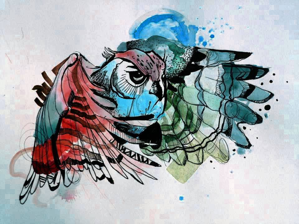 Watercolor Flying Owl Tattoo Design