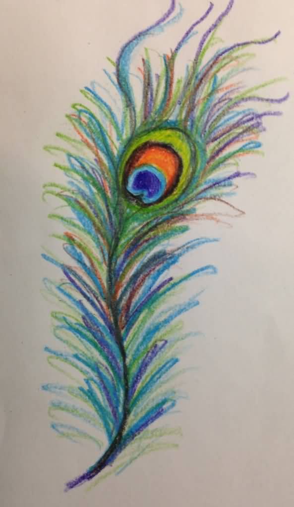 Watercolor Peacock Feather Tattoo Design