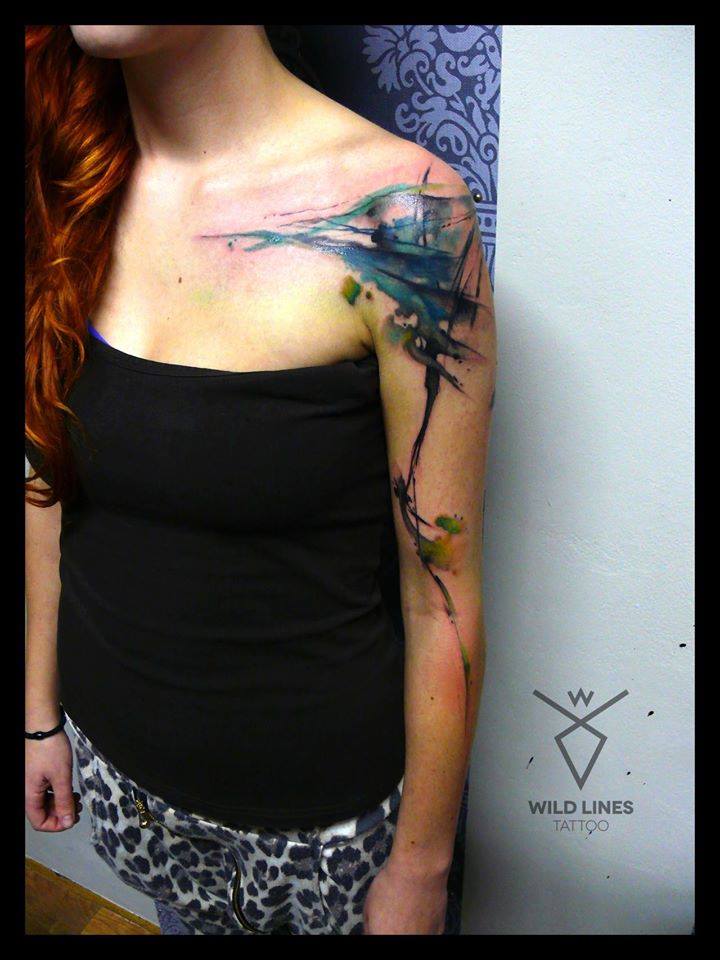 Watercolor Tattoo On Girl Left Shoulder By Dodo Deer