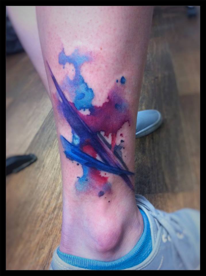 Watercolor Tattoo On Right Leg