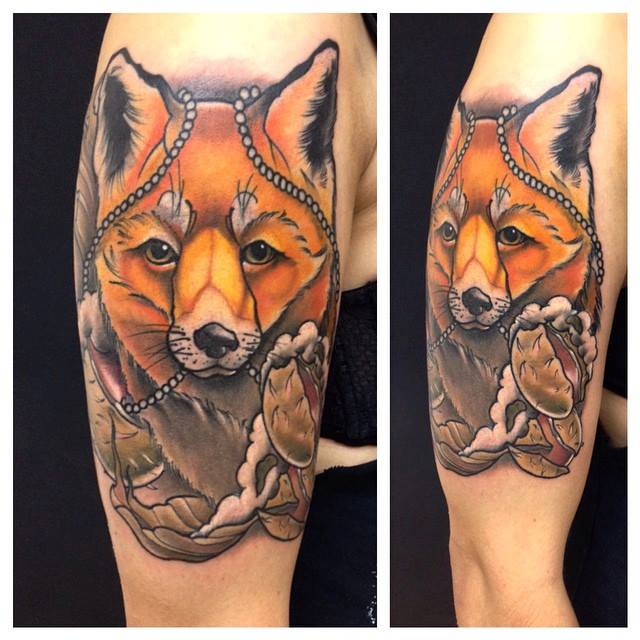 Wonderful Fox Tattoo On Right Half Sleeve By Kubec