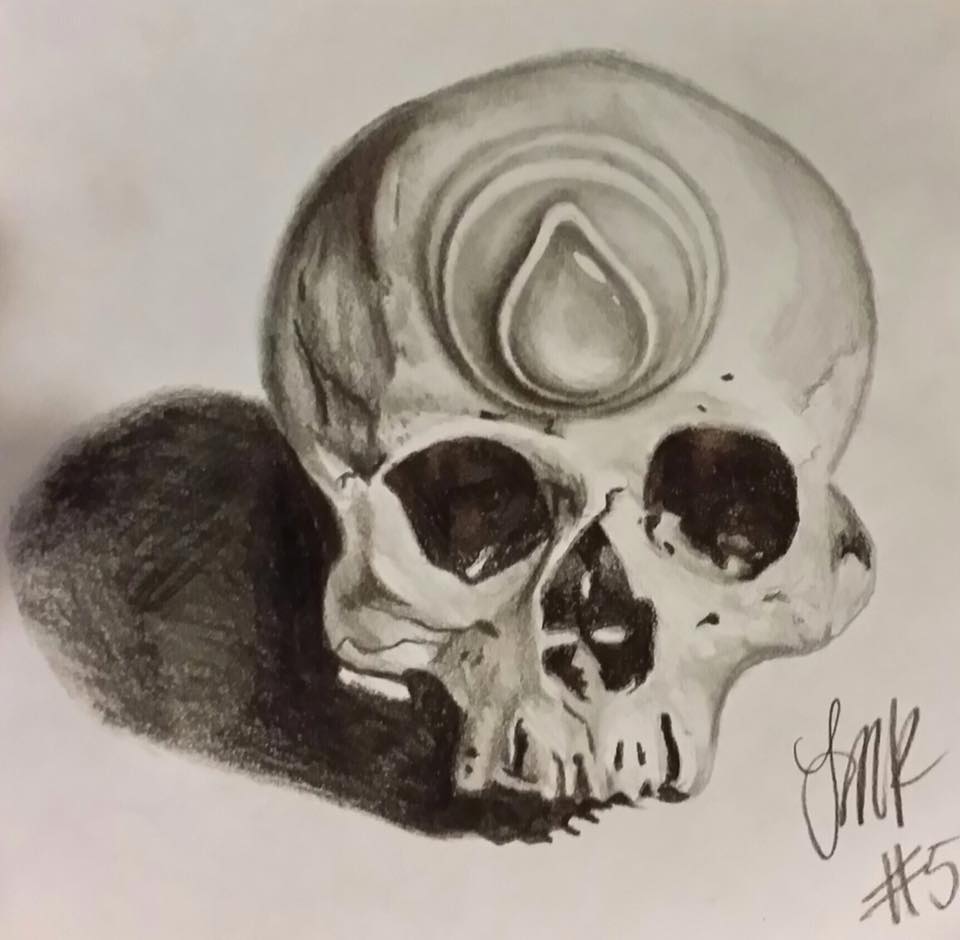 Wonderful Grey Ink 3D Skull Tattoo Design By Jennie