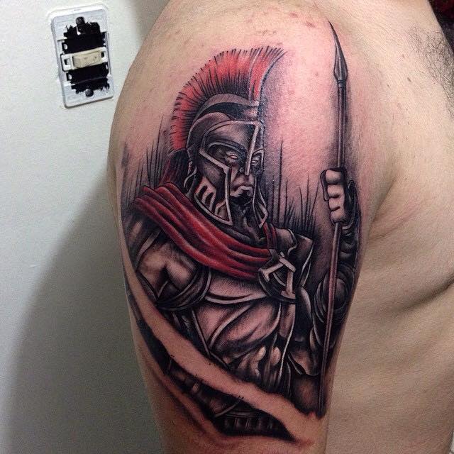 Wonderful Warrior Tattoo On Man Right Half Sleeve