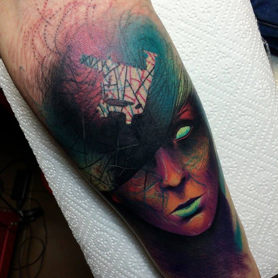 Wonderful Women Face Tattoo On Sleeve By Giena Todryk
