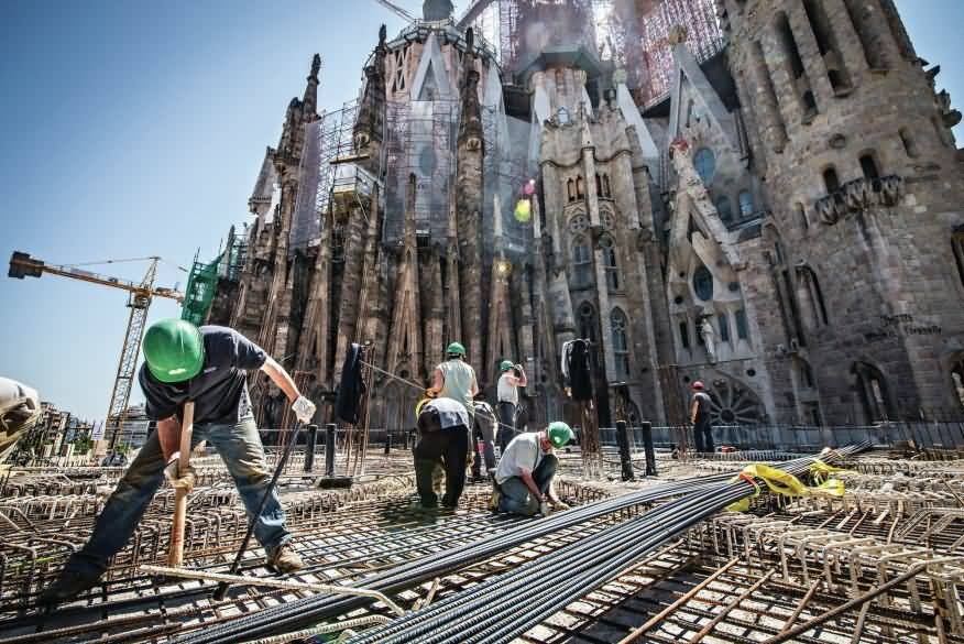 Workers Working On Sagrada Familia