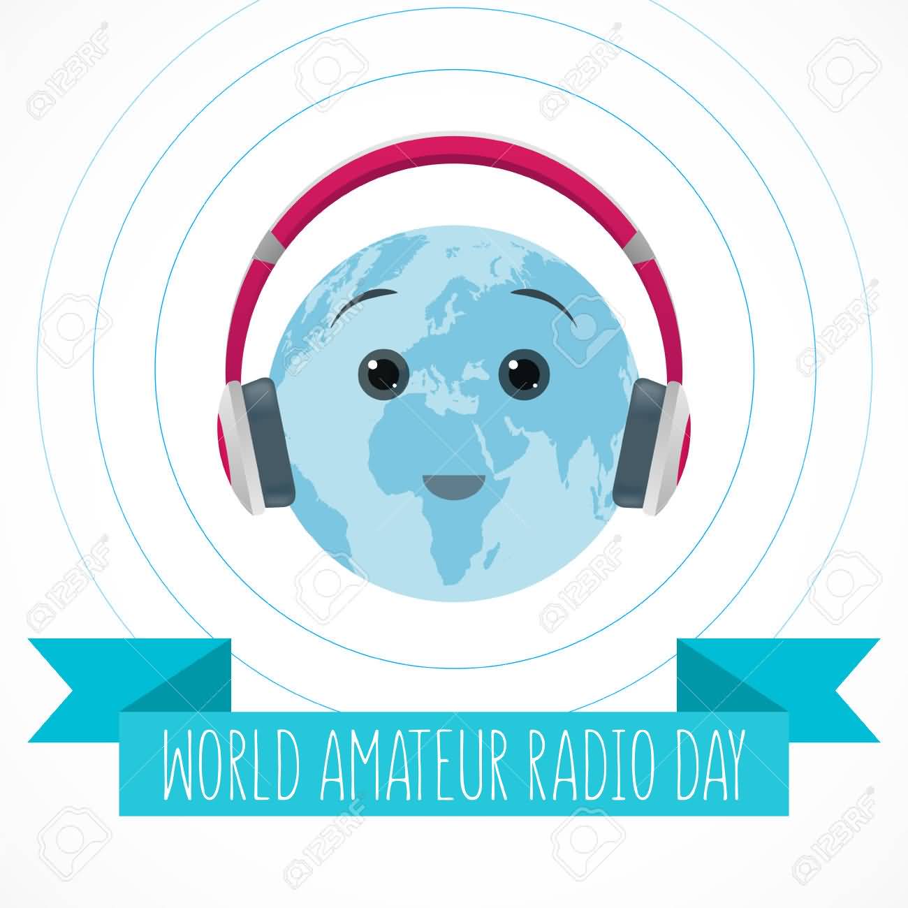 World Amateur Radio Day Cute Globe With Pink Headphones