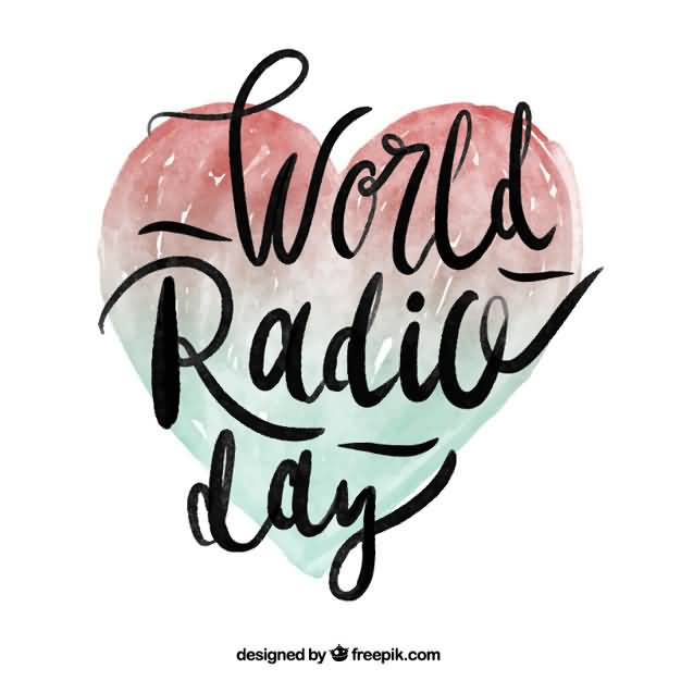 World Radio Day Background With Watercolor Heart