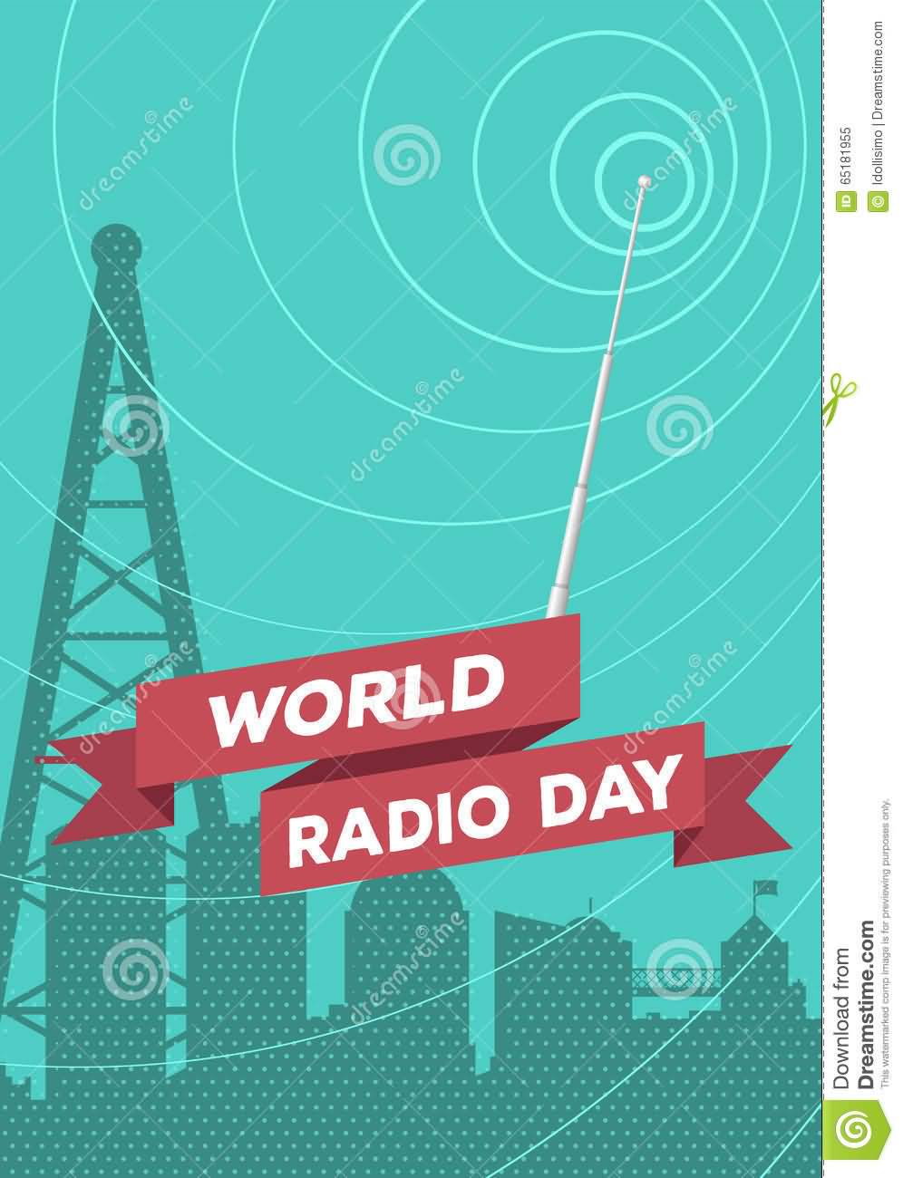 World Radio Day Retro Design Broadcast Tower