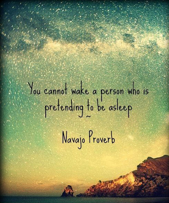 You cannot wake a person who is pretending to be asleep. Novajo Proverb